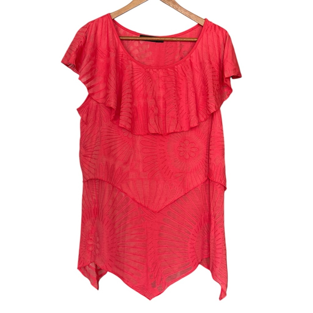 Coral Red Tiered Ruffled Sleeveless Top L